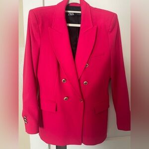 Zara fuchsia blazer size L fitted structured double breasted shoulder pads